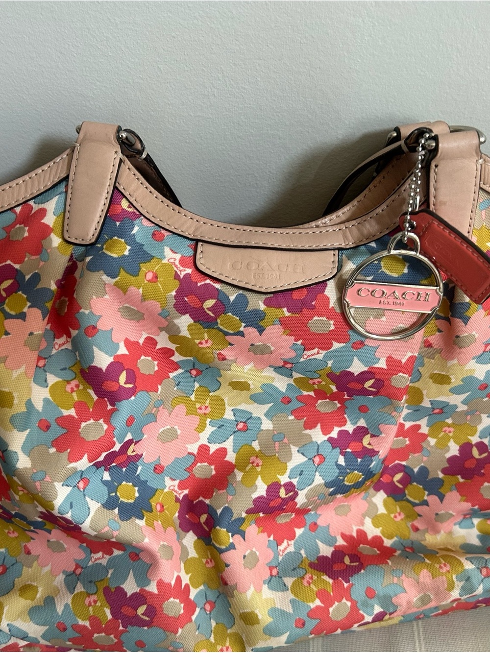 Coach Multicolor Floral Shoulder Bag with Patent Leather Trim